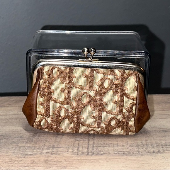 Dior Handbags - Vintage Christian Dior Brown Canvas and Leather Coin Purse